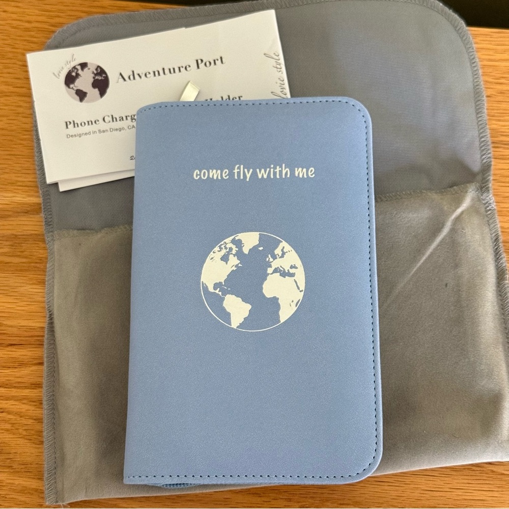 Blue Travel Passport Holder with Phone Charger